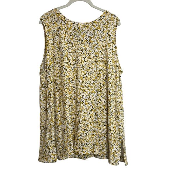 J Jill Womens Top 2X Yellow White Floral Sleeveless Tunic Stretch Wearever Rayon - Picture 1 of 7